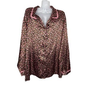 Morgan Taylor Satin Floral Size 1X Romantic Pink Floral Lace Trim Sleep Top